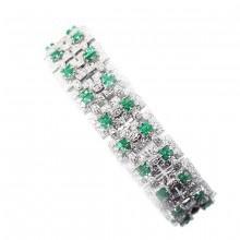 Princess Cut Emerald and Diamond Wide Link Bracelet, emerald diamond bracelet