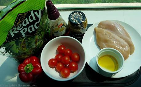 Mustard and Honey Glazed Chicken with Grilled Red Pepper, Tomato and Rocket Salad