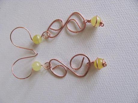 2 Hammered Copper Lemon & Turqouise Earrings