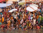 Many locals on the steps of the ghats bathing in the Ganga River