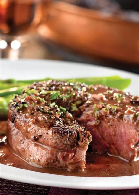 This beef tenderloin is roasted to perfection and served with a pepper and black olive sauce. Peppercorn-Seasoned Steaks with Mustard and Wine Sauce ...