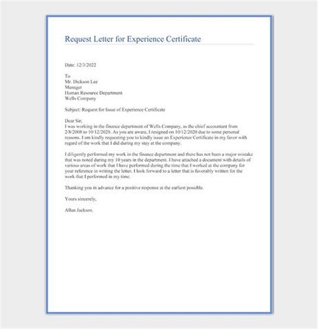 Work experience certificate letter issued by employer, it certifies name, post, work tenure of an full name of the employee as per the official record. Request Letter for Certificate: Format & Sample Letters
