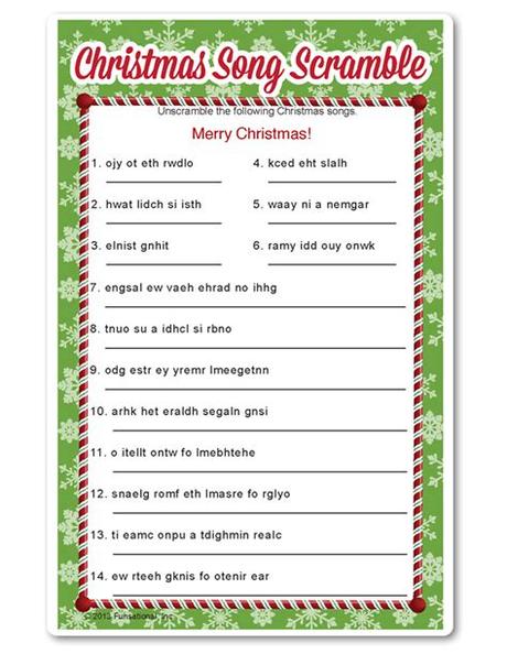 Each round take a step back to make it more difficult (just for the tiebreaker, not the normal game). Christmas Song Scramble - Candy Cane Bliss - Funsational ...