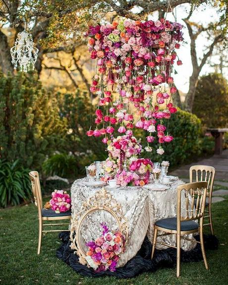 wedding decor trends romantic reception decorated with cascading suspended roses amy burke designs