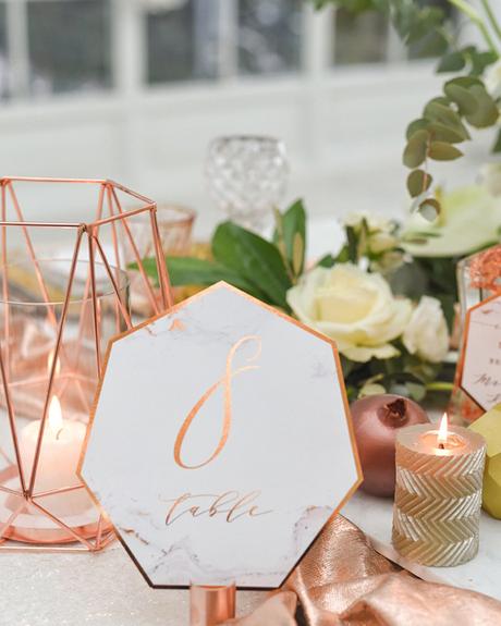 wedding decor trends marble rose gold table number elena matiash photography