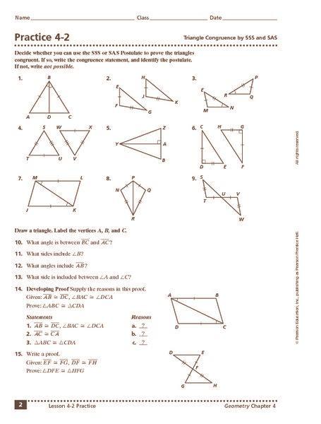 Two triangles are congruent if they have but we don't have to know all three sides and all three angles.usually three out of the six is enough. Practice 4 2 Triangle Congruence By Sss And Sas 9th 11th ...