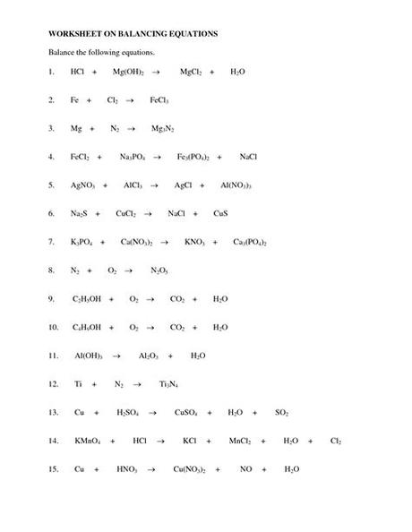 Balancing Equations And Types Of Reactions Worksheet Answers ...