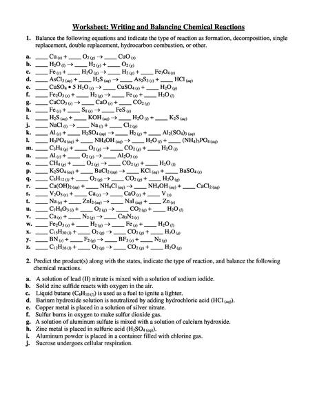 Quiz Section Balancing Chemical Equations Answer Key ...