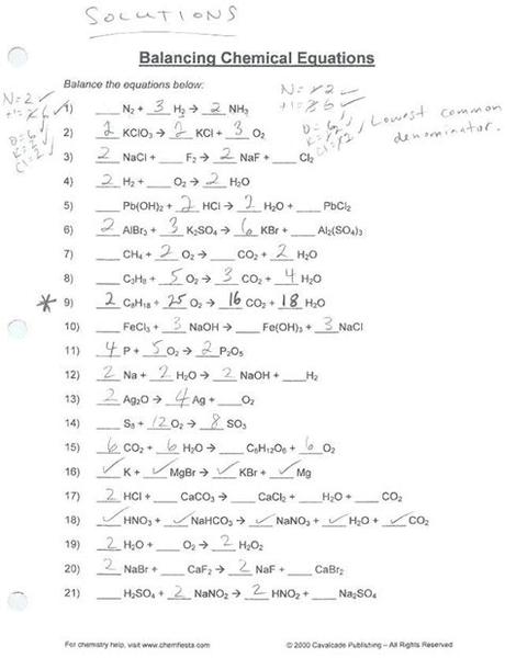 Balancing Equations And Types Of Reactions Worksheet Answers ...