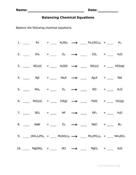 One of the simplest approaches to balance the chemical equation is to search for an element that has just one reactant and product. Balancing Chemical Equations Worksheet