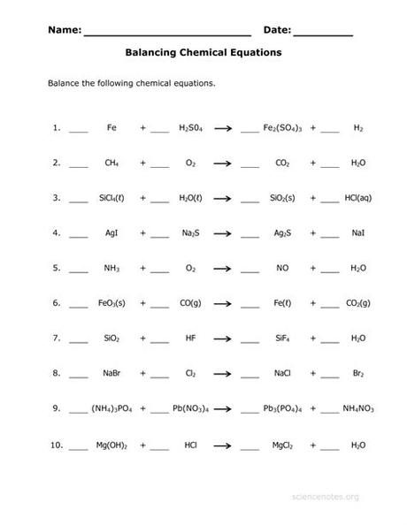 Balancing Equations And Types Of Reactions Worksheet Answers ...