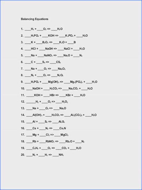 Balance the following equations and indicate the type of reaction as formation 2. Balancing Chemical Equations Worksheet Answer Key ...