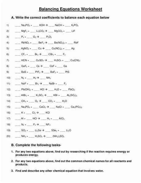 Balancing Equations And Types Of Reactions Worksheet Answers ...