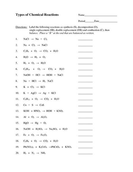 Chapter 5 balancing chemical equations worksheets answers name. Type Of Chemical Reaction Worksheet / Classifying types-of ...