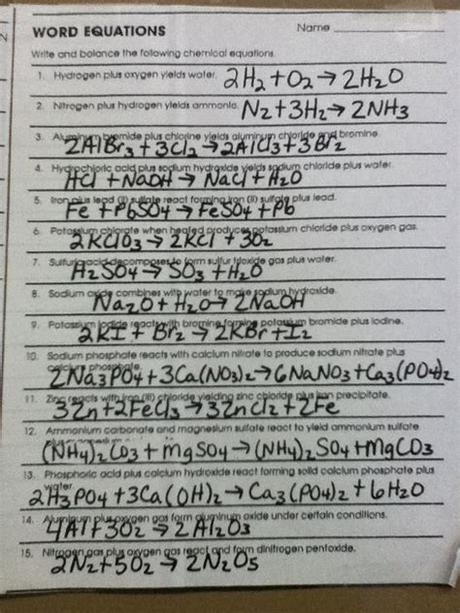 Then go back and balance the following equations: Balancing Equations Worksheets Answers Page 61