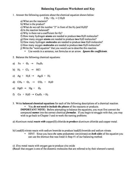 Balance the following equations and indicate the type of reaction as formation 2. Chapter 11 Chemical Reactions Worksheet Answers : Chapter ...