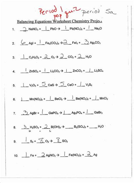 Introduction To Balancing Equations Worksheet Key