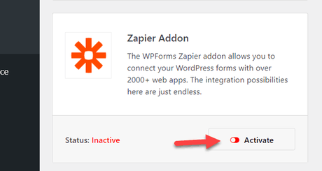 activate zapier addon