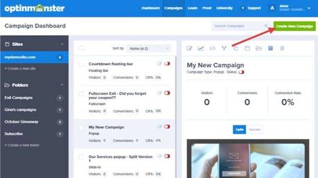 create an optinmonster campaign