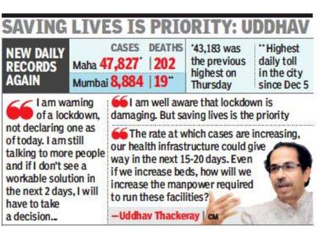 Covid-19: Can&apos;t rule out lockdown, says Maharashtra CM Uddhav Thackeray as cases & deaths surge - Times of India