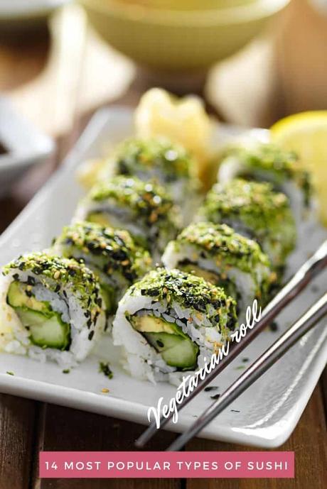 Plate of green vegetarian sushi pieces