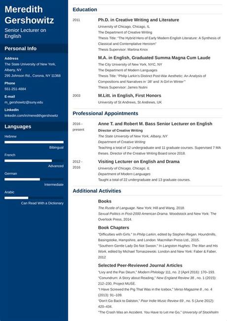 Descriptions (usually as bullet points); Academic CV Template—Examples, and 25+ Writing Tips