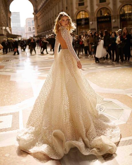 hottest wedding dresses open back with long sleeve a line lace berta