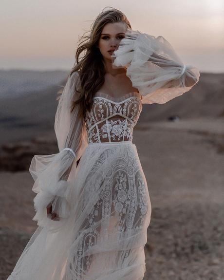 hottest wedding dresses a line with sleeves lace boho galia lahav