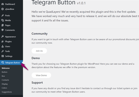 telegram button settings