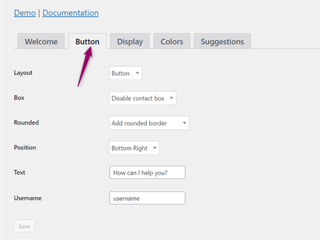 telegram chat button settings