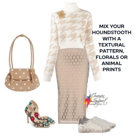How to mix houndstooth with other prints and patterns - mix with floral, animal print, polka dots and more!