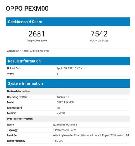 Oppo Reno 6 series Geekbench Listing