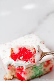 Beat with an electric mixer on low speed until moistened. Christmas Jello Poke Cake Recipe Christmas Rainbow Cake