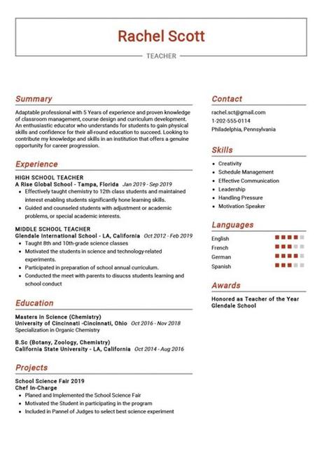 A resume with no job experience should: Teacher Resume Example Free PDF 2020 - MaxResumes