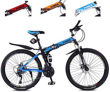 Road Bikes Mountain Bikes for Adults,Foldable MTB Ebikes for Men Women Ladies, All Terrain 24/26inch Mountain Bike ，Small Space Storage Folding Bicycle Comfortable Seats (Color : Black Blue, Size :