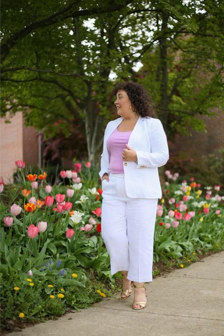 Talbots Linen Pantsuit: White with Lavender