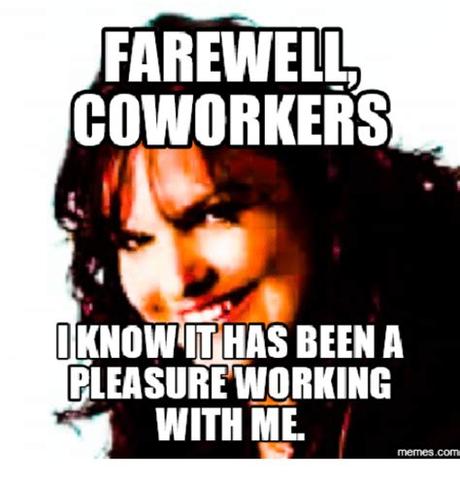 25 best memes about bye. FAREWELL COWORKERS TKNOWITHAS BEEN a PLEASURE WORKING WITH ...
