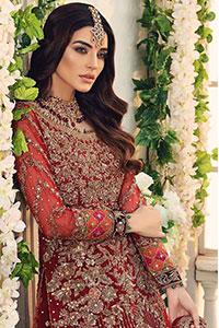 Wedding Wear – Red Lehenga Blouse – Maroon Shawl Dupatta