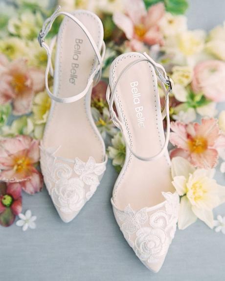 SERENA Ivory Flower Embroidered Lace Boho Low Heel