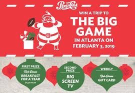 How much does food cost? Bob Evans Christmas Sweepstakes Win A Trip To The Big Game Sweepstakesbible