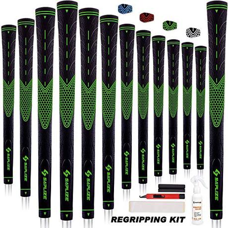 SAPLIZE Golf Grips Set of 13 with Complete Regripping Kit, Midsize, Rubber Golf Club Grips, Green CC01S Series