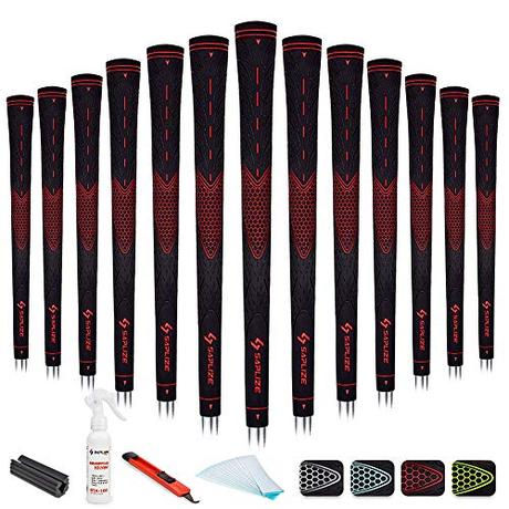 SAPLIZE Golf Grips Set 13 Pieces with Regripping Kit Midsize Anti-Slip Rubber Red Golf Club Grips