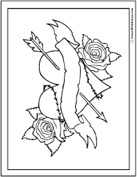 Of roses coloring pages are a fun way for kids of all ages to develop creativity, focus, motor skills and color recognition. Roses And Heart Coloring Picture With Arrow Banner Thorns Rose Coloring Pages Coloring Pages Hearts And Roses