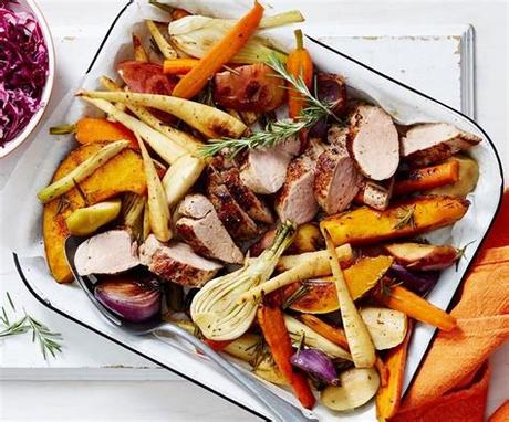 Roast pork for 2 hours or until tender, brushing occasionally with the reserved marinade. Pork fillet with maple vegetables | Recipe (With images ...