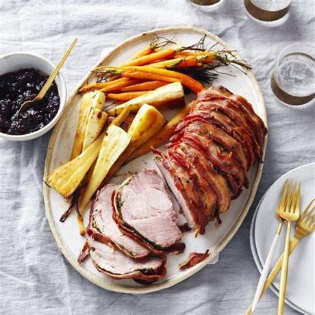 Remove pork from oven and cover loosely with foil. Bacon-Wrapped Pork Scotch Roast