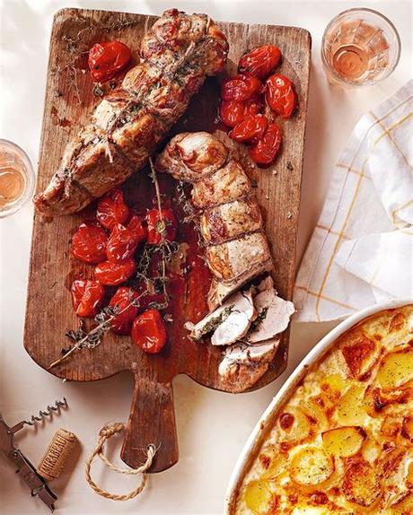 Pork fillet is so versatile! Garlic and garrigue pork fillet with roast cherry tomatoes ...