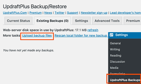 restore uploadbackup