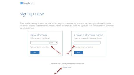 Choose the domain for Bluehost Shared Hosting