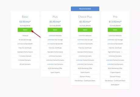 Choose the Shared Hosting plan you want at BlueHost