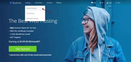 Choose the BlueHost Shared Hosting Package